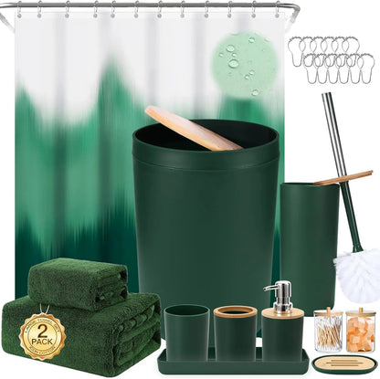 Bathroom Accessories Green Bathroom Sets with Shower Curtain and Rug, Green Ombre Waterproof Shower Curtain - Blu Lotus Boutique