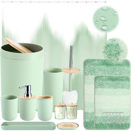 Bathroom Accessories Green Bathroom Sets with Shower Curtain and Rug, Green Ombre Waterproof Shower Curtain - Blu Lotus Boutique