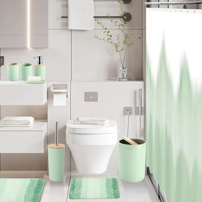 Bathroom Accessories Green Bathroom Sets with Shower Curtain and Rug, Green Ombre Waterproof Shower Curtain - Blu Lotus Boutique