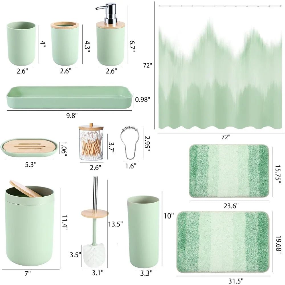 Bathroom Accessories Green Bathroom Sets with Shower Curtain and Rug, Green Ombre Waterproof Shower Curtain - Blu Lotus Boutique