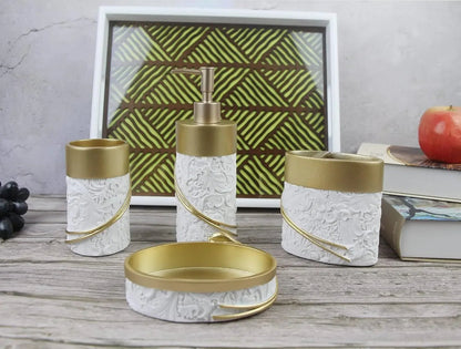 Bathroom Accessories Set,Golden Design Toothbrush Holder,Farmhouse Bathroom Decor,4 Pcs Resin - Blu Lotus Boutique