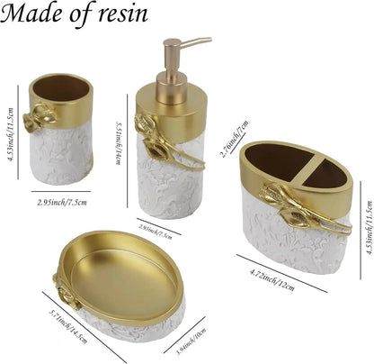 Bathroom Accessories Set,Golden Design Toothbrush Holder,Farmhouse Bathroom Decor,4 Pcs Resin - Blu Lotus Boutique