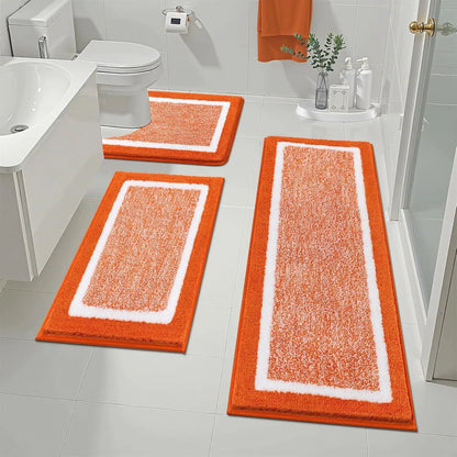 Bathroom Rug Mat Set 3 Piece, Microfiber Shaggy Bath Set, Non - Slip Ultra Soft Carpet Mats, Absorbent with U - Shaped Toilet - Blu Lotus Boutique