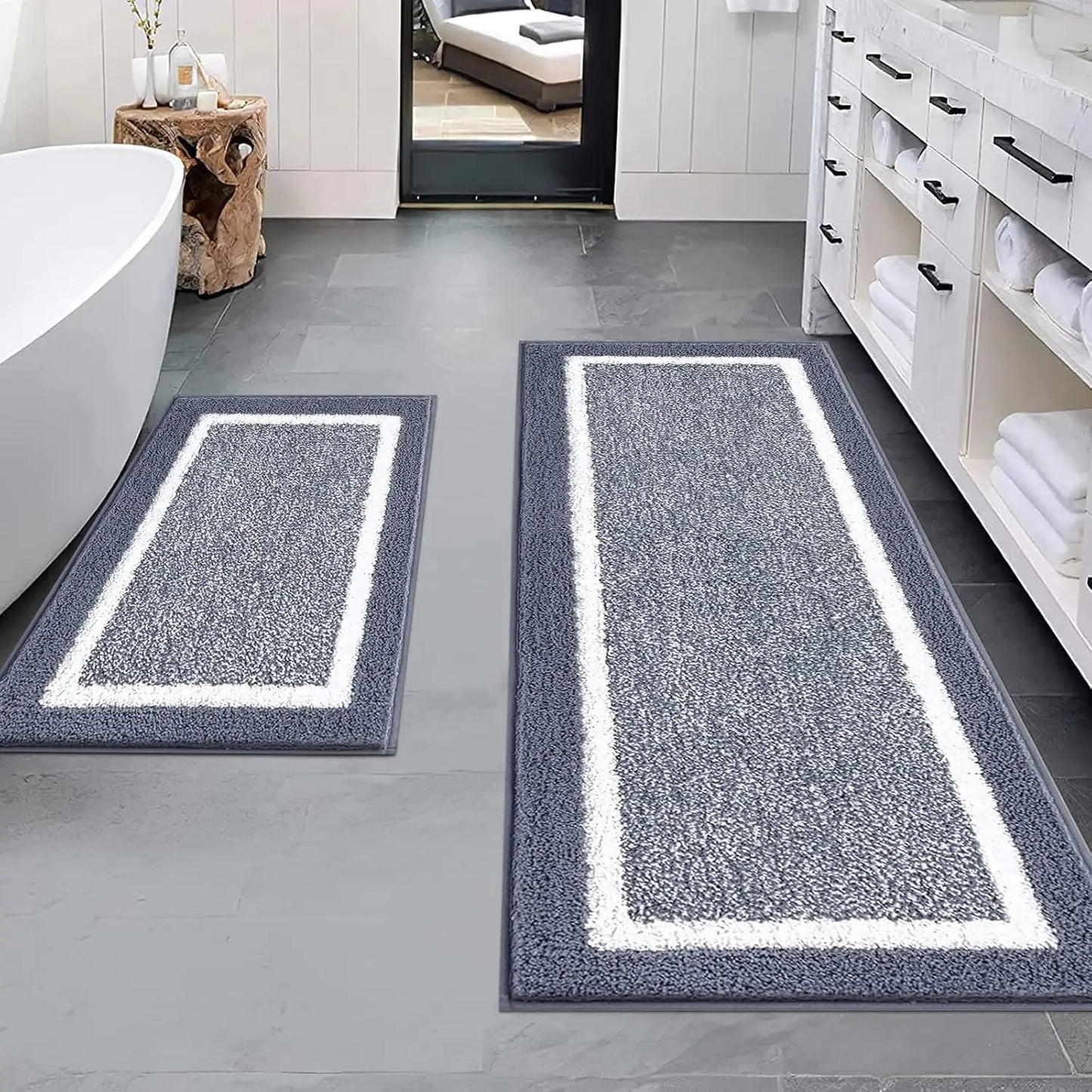 Bathroom Rug Mat Set 3 Piece, Microfiber Shaggy Bath Set, Non - Slip Ultra Soft Carpet Mats, Absorbent with U - Shaped Toilet - Blu Lotus Boutique