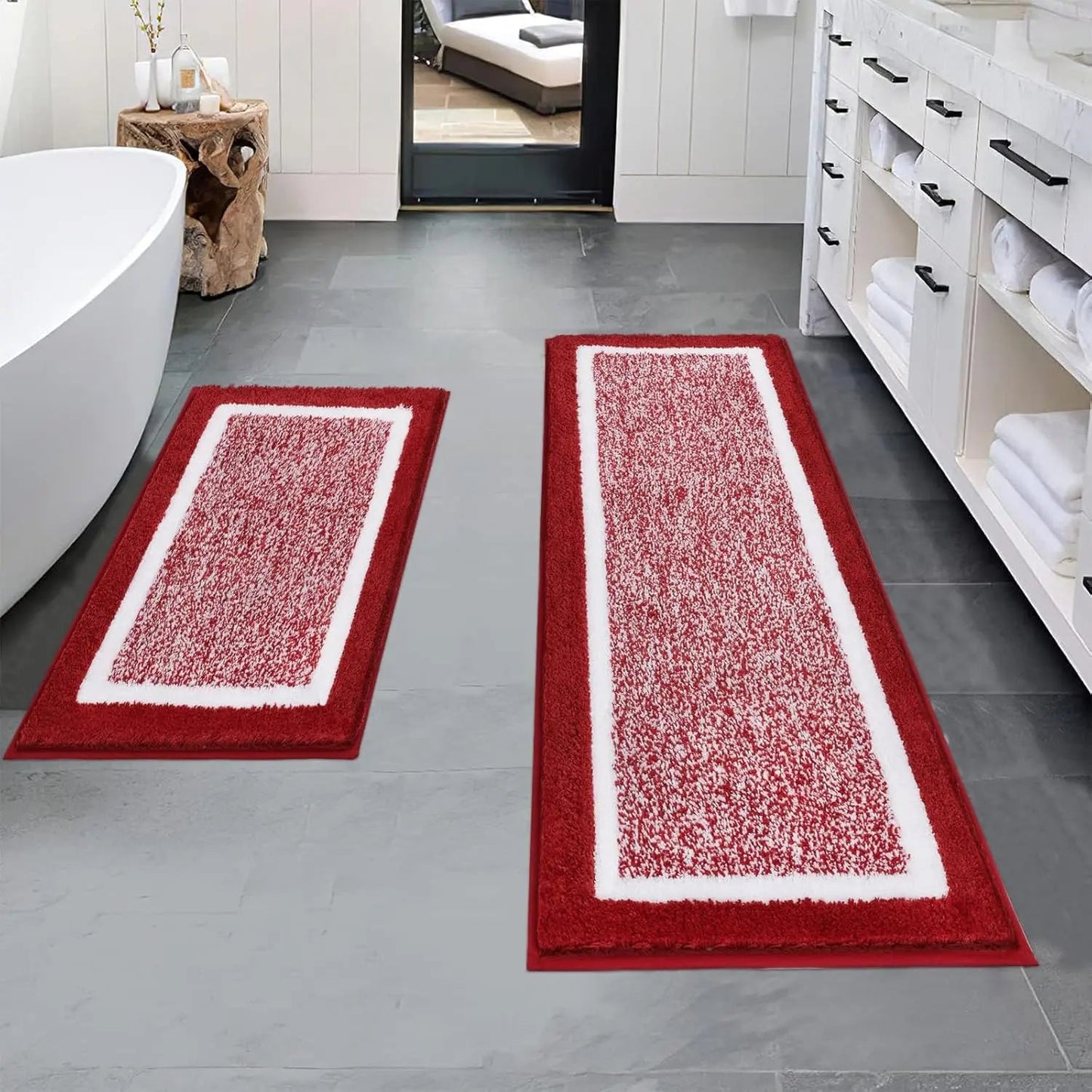 Bathroom Rug Mat Set 3 Piece, Microfiber Shaggy Bath Set, Non - Slip Ultra Soft Carpet Mats, Absorbent with U - Shaped Toilet - Blu Lotus Boutique