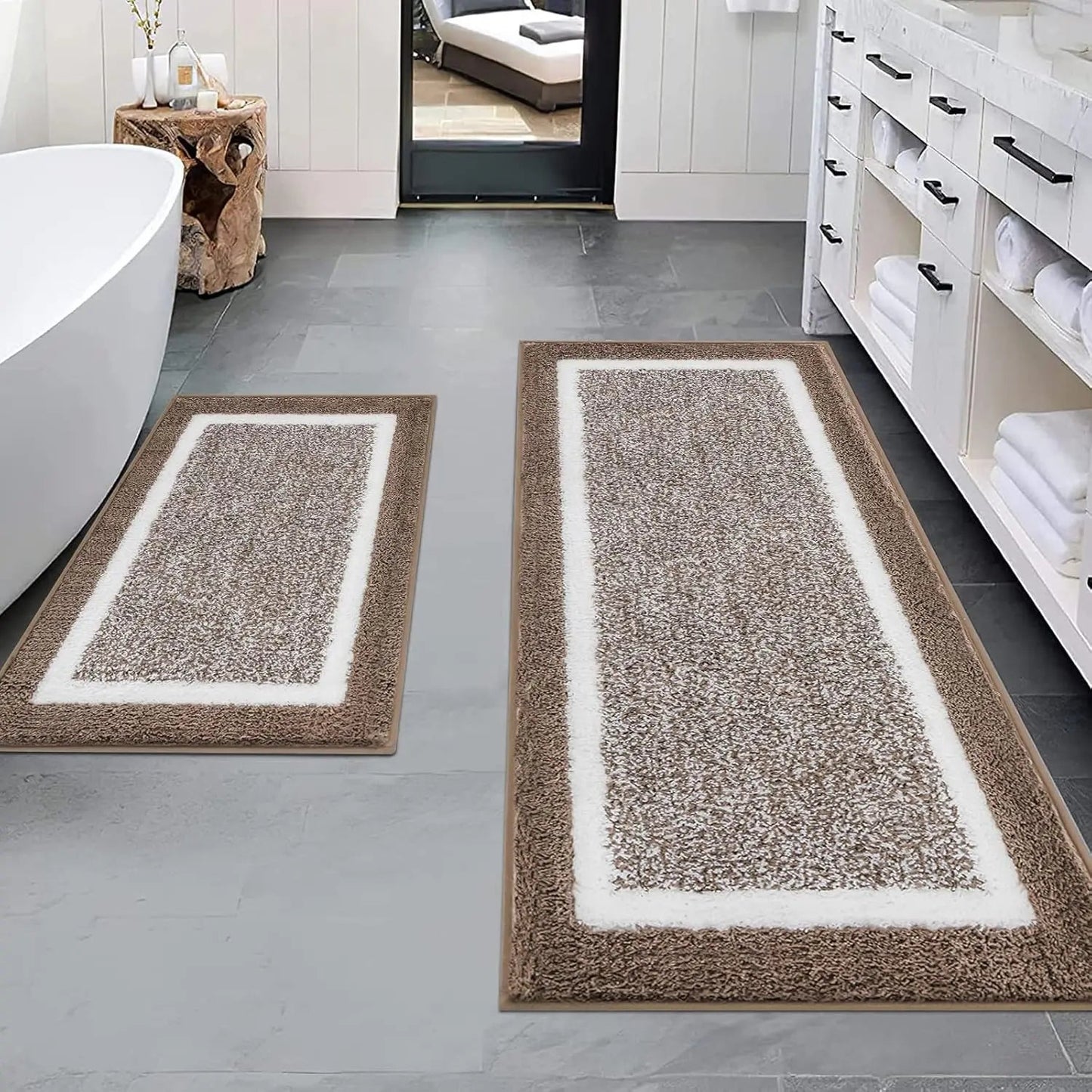 Bathroom Rug Mat Set 3 Piece, Microfiber Shaggy Bath Set, Non - Slip Ultra Soft Carpet Mats, Absorbent with U - Shaped Toilet - Blu Lotus Boutique