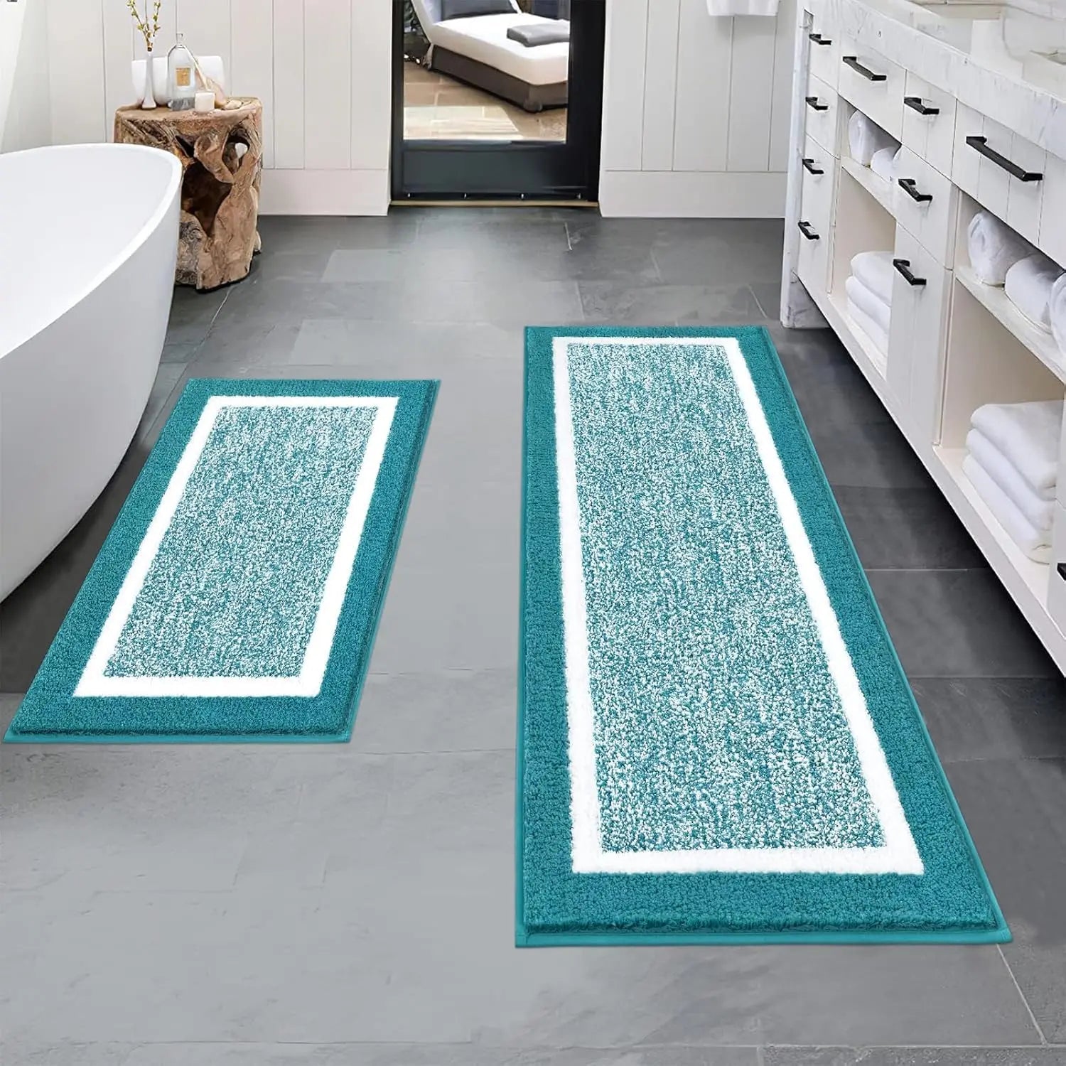 Bathroom Rug Mat Set 3 Piece, Microfiber Shaggy Bath Set, Non - Slip Ultra Soft Carpet Mats, Absorbent with U - Shaped Toilet - Blu Lotus Boutique