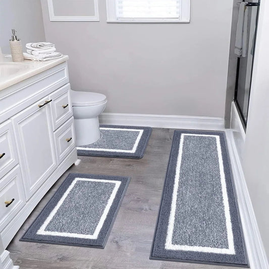 Bathroom Rug Mat Set 3 Piece, Microfiber Shaggy Bath Set, Non - Slip Ultra Soft Carpet Mats, Absorbent with U - Shaped Toilet - Blu Lotus Boutique