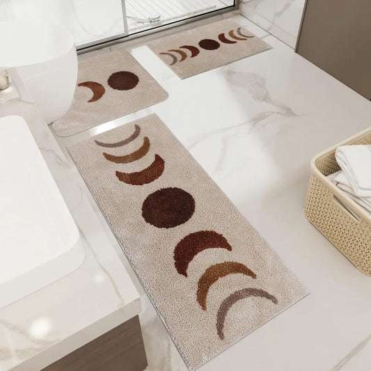 Bathroom Rugs Sets 3 Piece, Non - Slip Absorbent Moon Phases Bath Mats, Microfiber Bath Rug with Toilet Mats U - Shaped - Blu Lotus Boutique