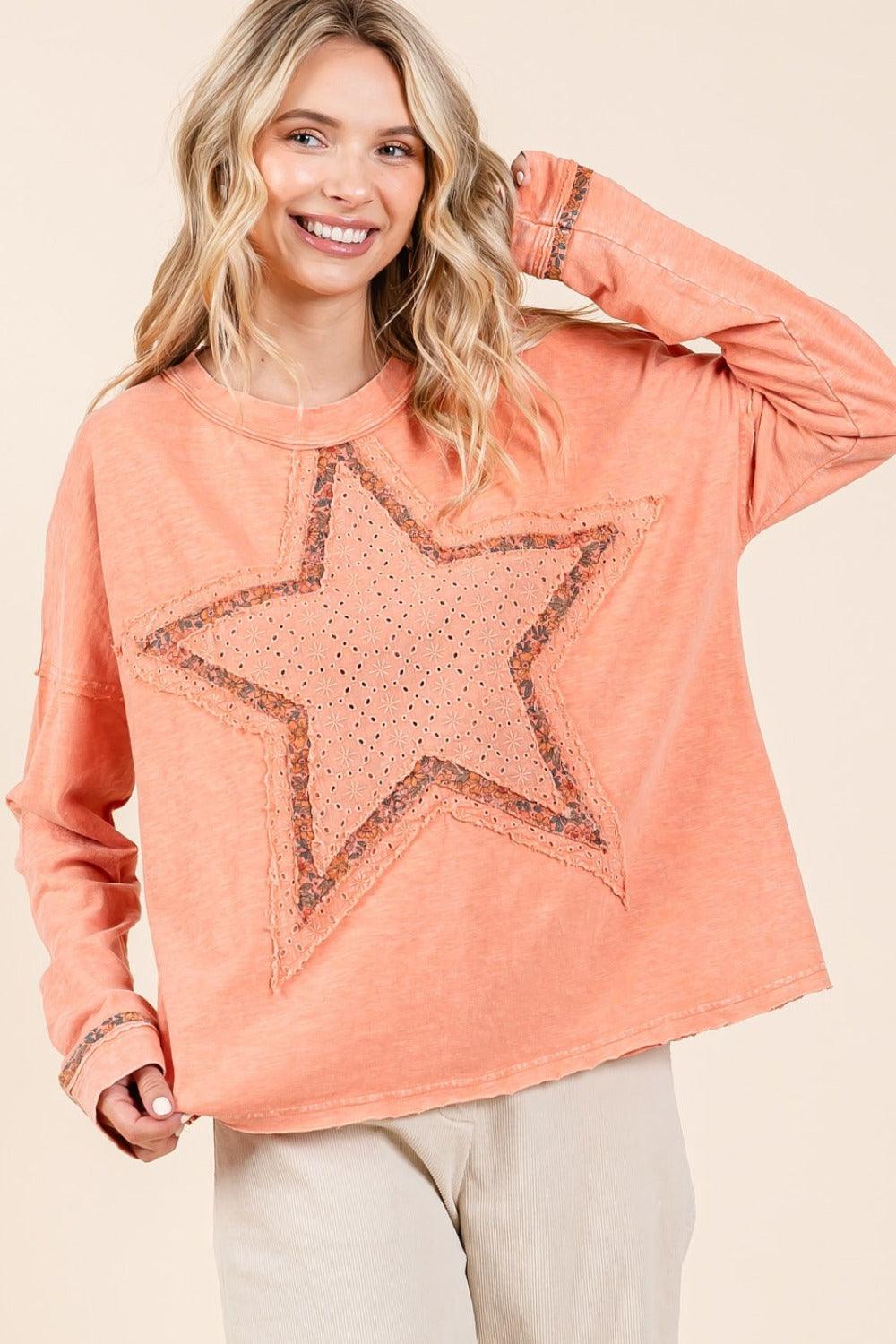 Mittoshop Mineral Wash Star Patch Long Sleeve T-Shirt - Blu Lotus Boutique