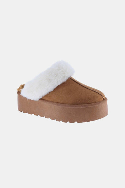 Weeboo Thick Bottom Fur Trim Snow Slippers - Blu Lotus Boutique