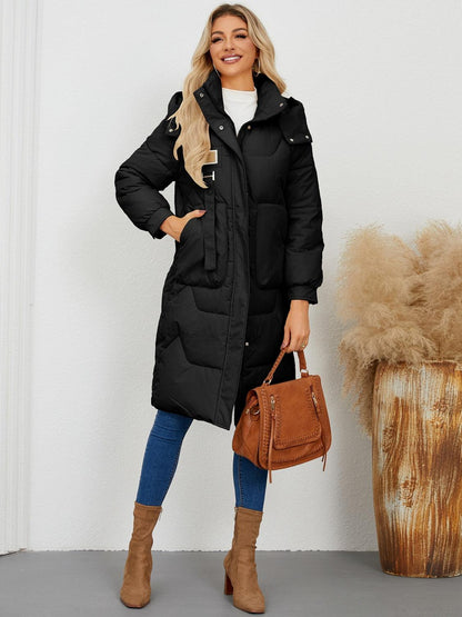 Long Sleeve Longline Hooded Winter Coat - Blu Lotus Boutique