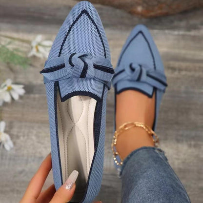 Bow Contrast Trim Point Toe Loafers - Blu Lotus Boutique