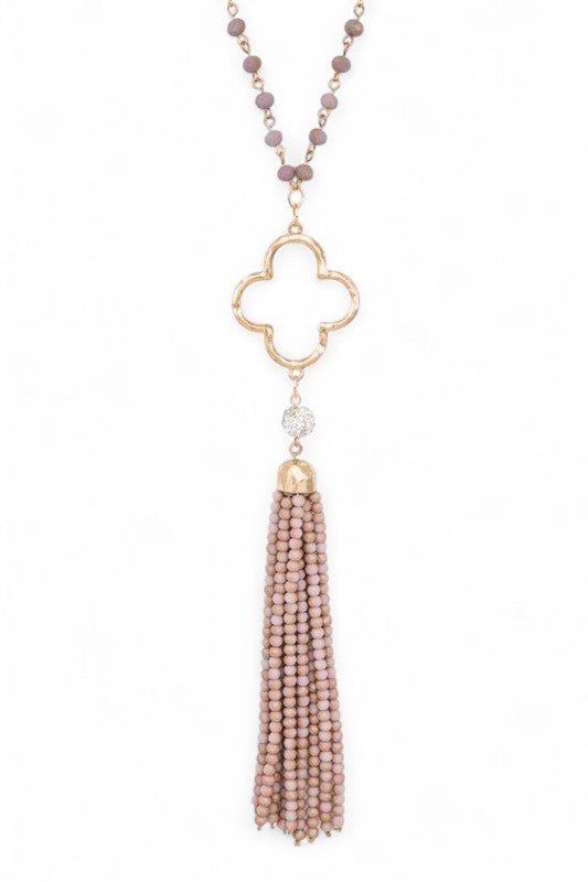 Beaded Tassel Clover Pendant Long Necklace - Blu Lotus Boutique