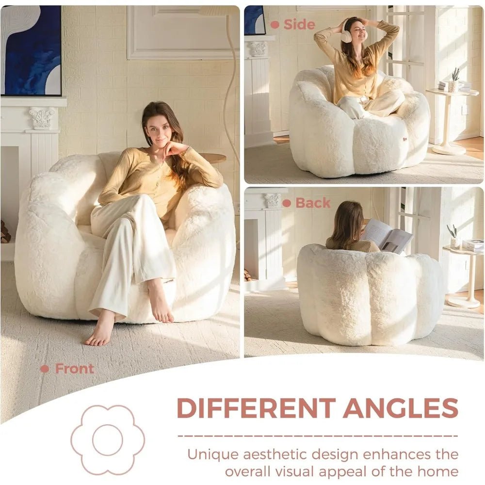 Bean Bag Chair for Adults, Floral Shaped Bean Bag Sofa, Ultra Soft Faux Fur Floor Sofa, Large Reading Chair for Living Room - Blu Lotus Boutique