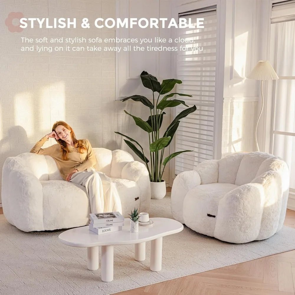 Bean Bag Chair for Adults, Floral Shaped Bean Bag Sofa, Ultra Soft Faux Fur Floor Sofa, Large Reading Chair for Living Room - Blu Lotus Boutique