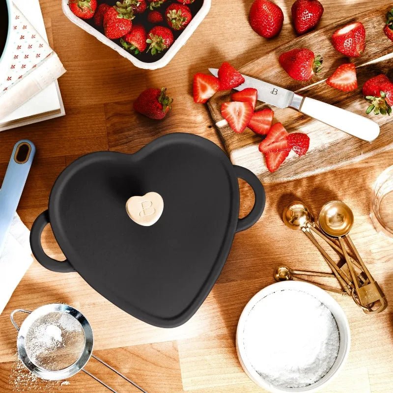 Beautiful by Drew Barrymore 2qt Heart Cast Iron Dutch Oven, Black Sesame - Blu Lotus Boutique
