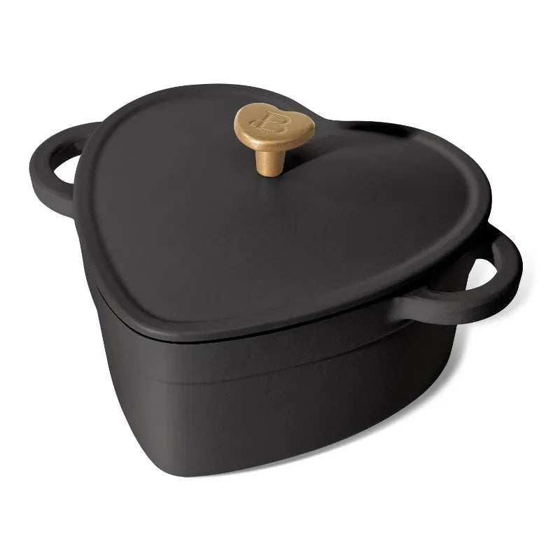 Beautiful by Drew Barrymore 2qt Heart Cast Iron Dutch Oven, Black Sesame - Blu Lotus Boutique