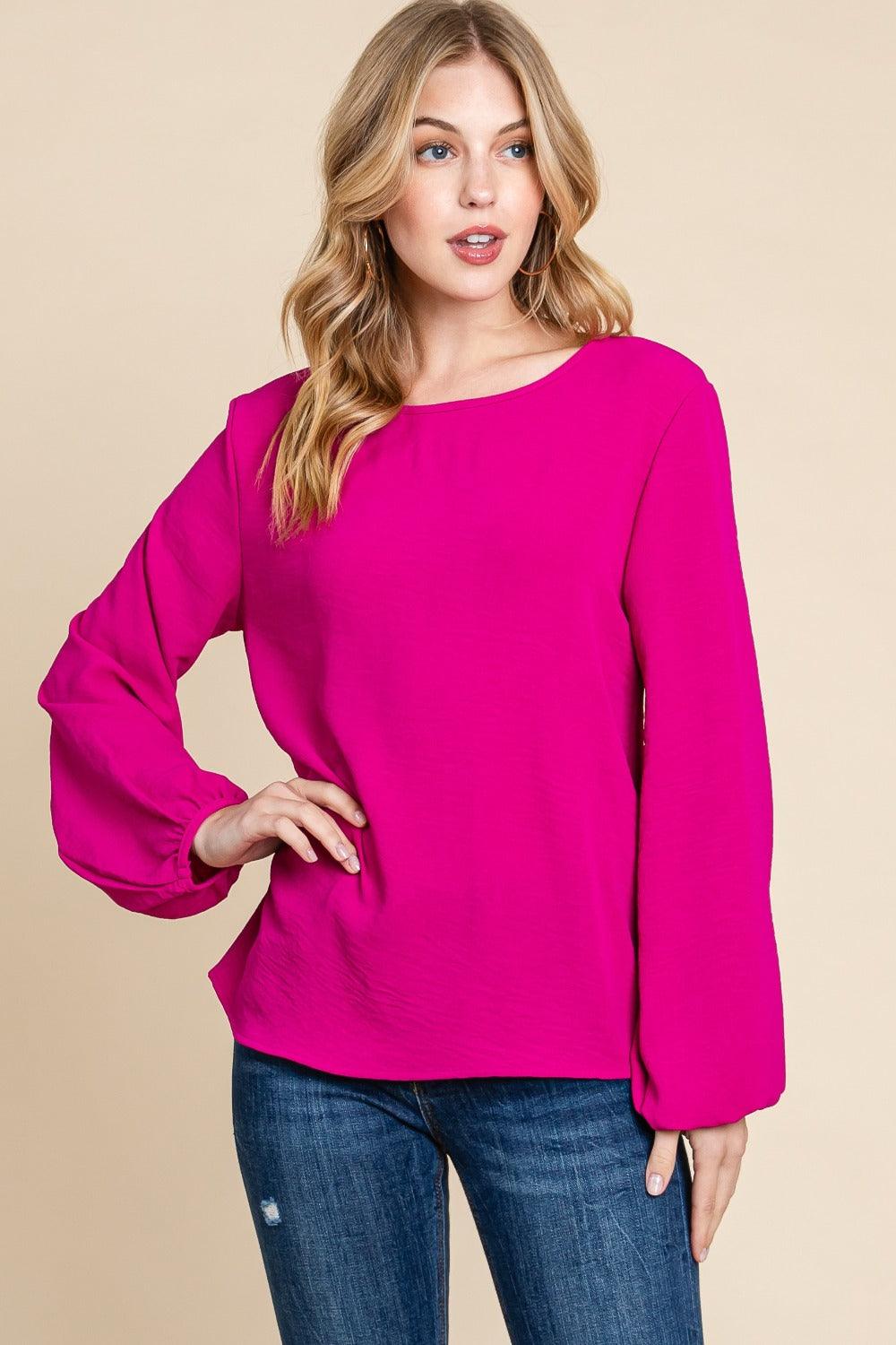 BOMBOM Textured Balloon Sleeve Top - Blu Lotus Boutique