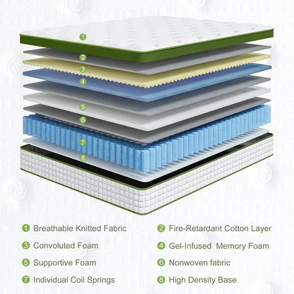 BedStory 12 - 14'' Hybrid Mattress, Full/King/Queen Size Mattress , Gel Memory Foam & Pocket Springs for Pressure Relief & Support - Blu Lotus Boutique