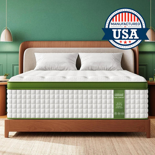 BedStory 12 - 14'' Hybrid Mattress, Full/King/Queen Size Mattress , Gel Memory Foam & Pocket Springs for Pressure Relief & Support - Blu Lotus Boutique