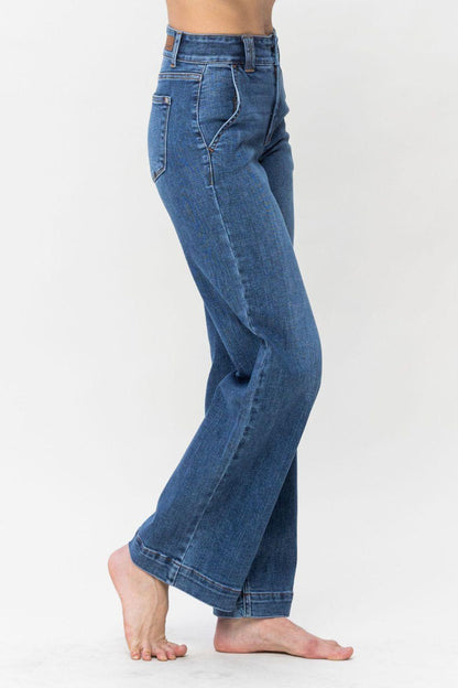 Judy Blue Full Size Double Button Wide Leg Jeans - Blu Lotus Boutique