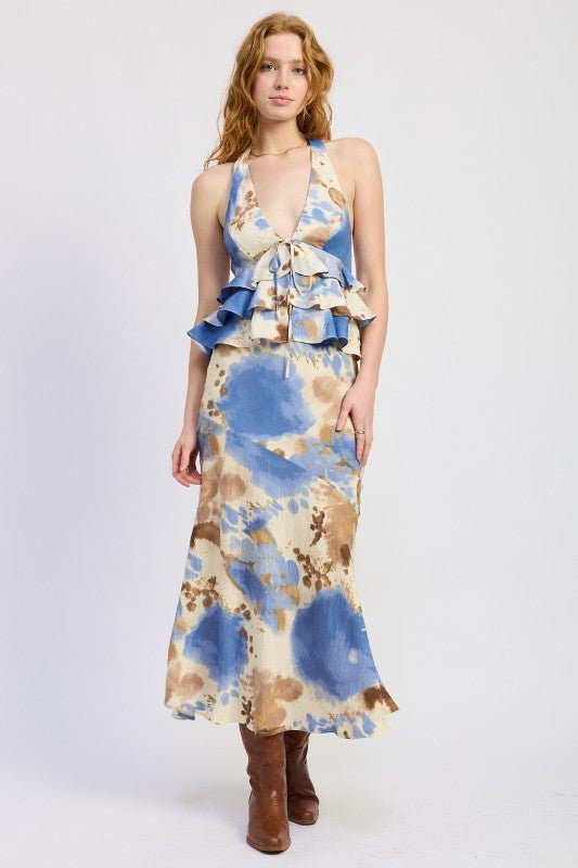 BIAS ABSTRACT BELTED MAXI SKIRT - Blu Lotus Boutique