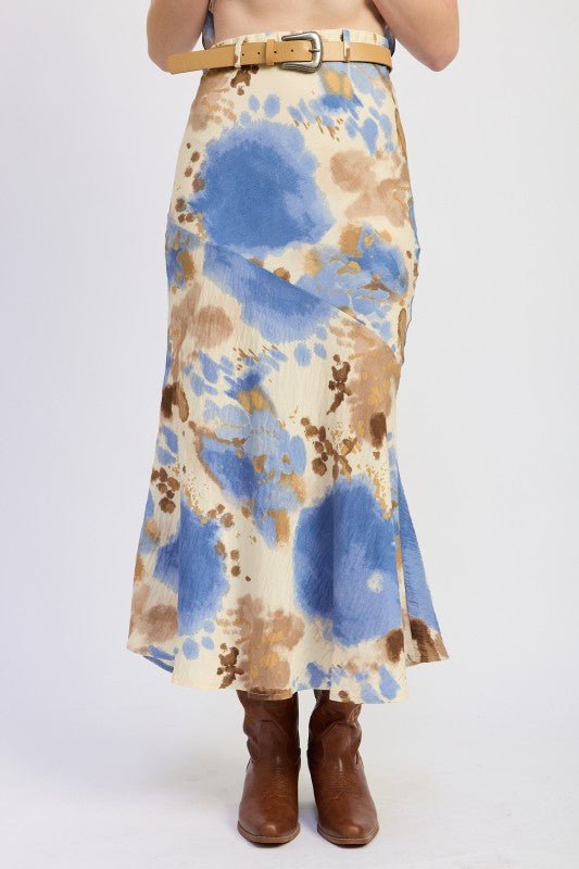 BIAS ABSTRACT BELTED MAXI SKIRT - Blu Lotus Boutique