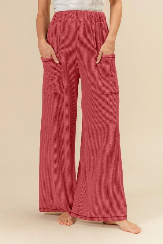 BiBi 2tone Cord Rib Waist Band Side Pocket Pants - Blu Lotus Boutique