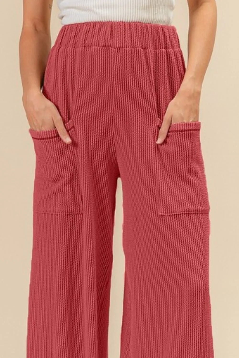 BiBi 2tone Cord Rib Waist Band Side Pocket Pants - Blu Lotus Boutique