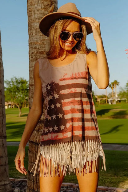 BiBi American Flag Print Knit Sleeveless Top - Blu Lotus Boutique