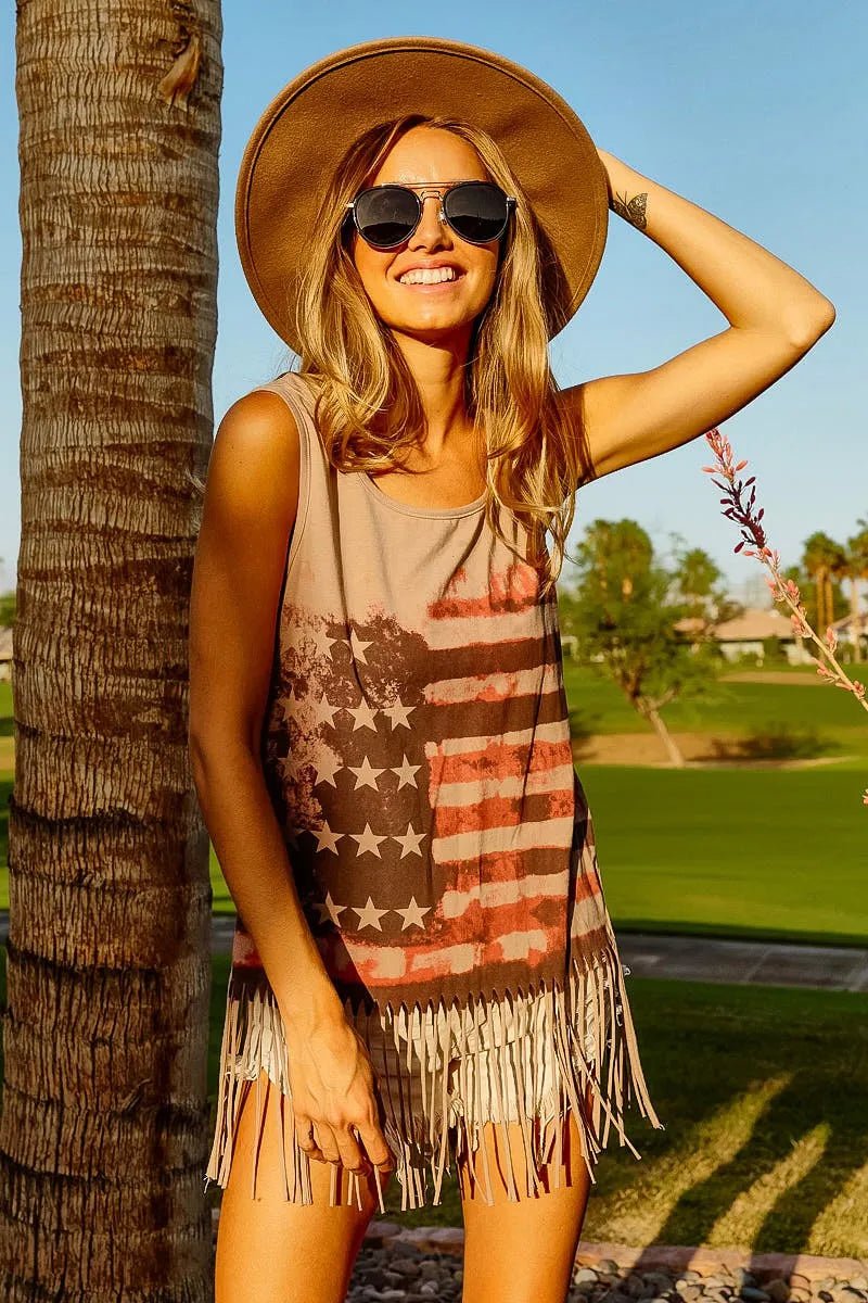 BiBi American Flag Print Knit Sleeveless Top - Blu Lotus Boutique