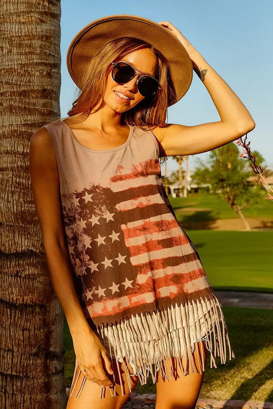 BiBi American Flag Print Knit Sleeveless Top - Blu Lotus Boutique