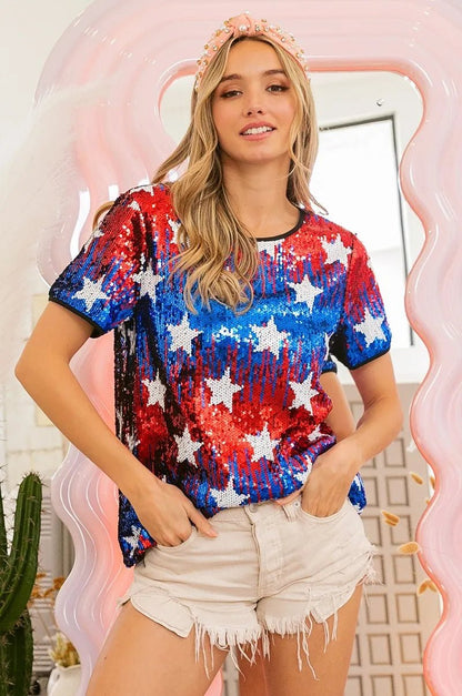 BiBi American Theme Star Pattern Sequin Top - Blu Lotus Boutique