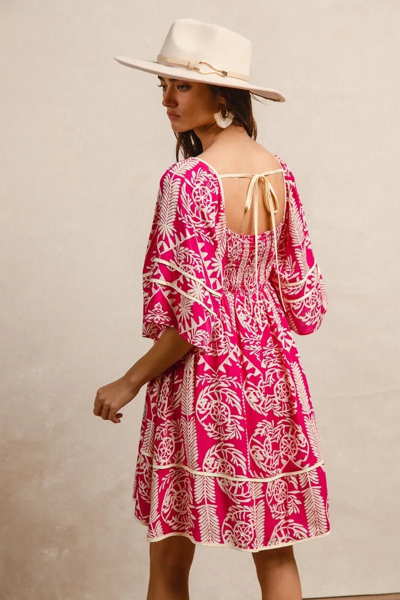BiBi Aztec Woven Printed Contrast Binding Dress - Blu Lotus Boutique