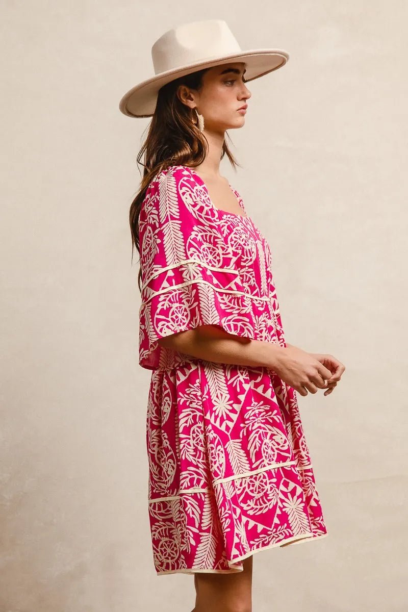 BiBi Aztec Woven Printed Contrast Binding Dress - Blu Lotus Boutique