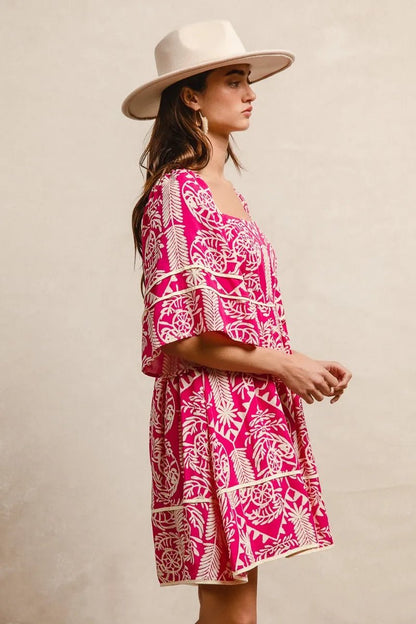 BiBi Aztec Woven Printed Contrast Binding Dress - Blu Lotus Boutique