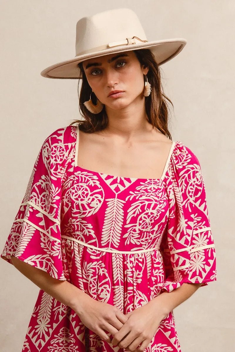 BiBi Aztec Woven Printed Contrast Binding Dress - Blu Lotus Boutique
