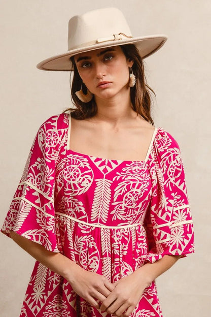 BiBi Aztec Woven Printed Contrast Binding Dress - Blu Lotus Boutique