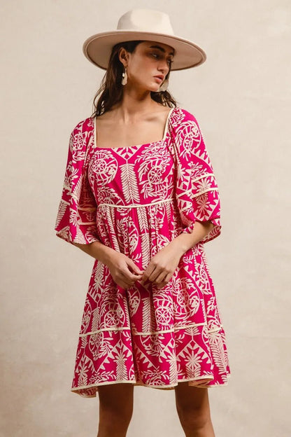 BiBi Aztec Woven Printed Contrast Binding Dress - Blu Lotus Boutique