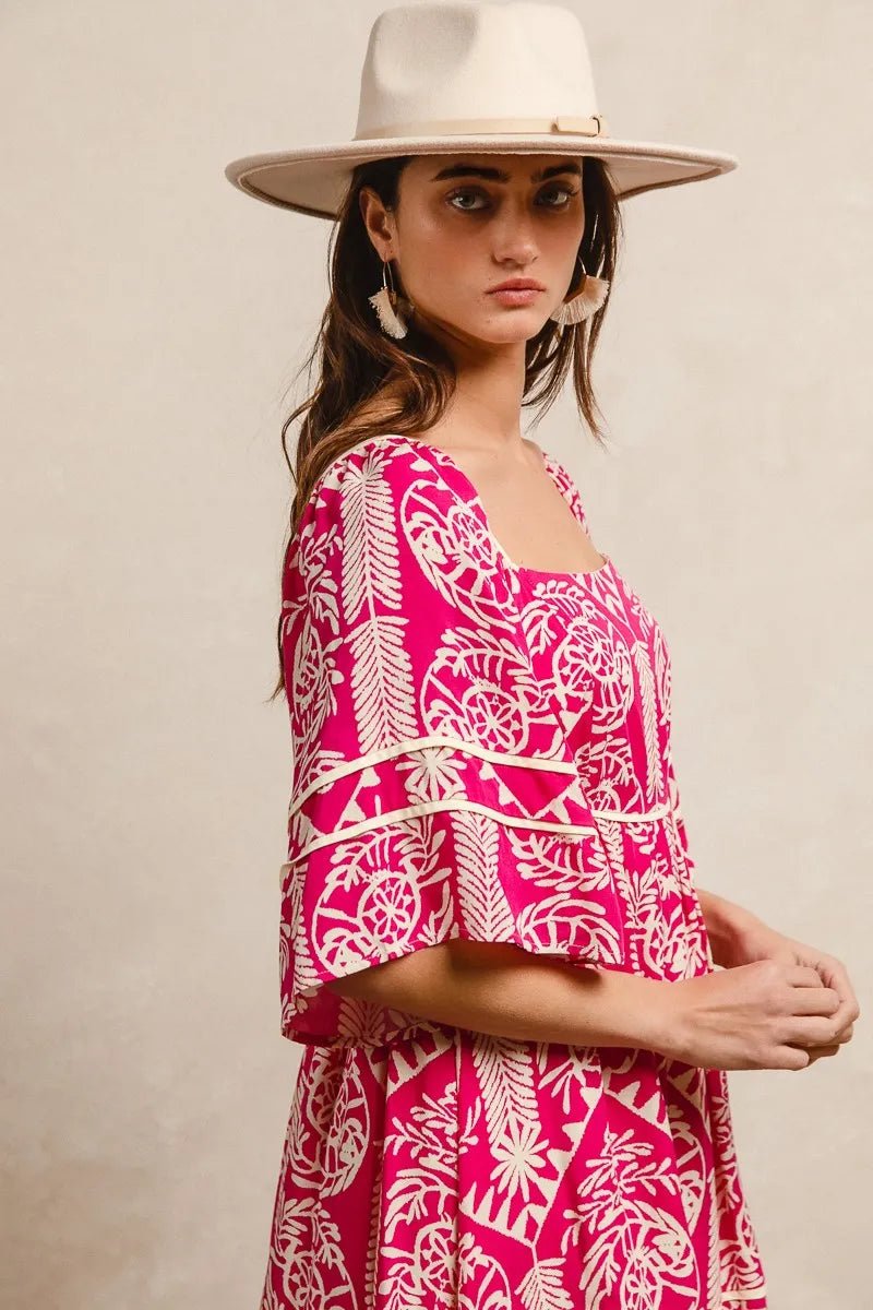 BiBi Aztec Woven Printed Contrast Binding Dress - Blu Lotus Boutique