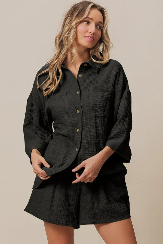 BiBi Crinkle Gauze Shirt and Short Set - Blu Lotus Boutique