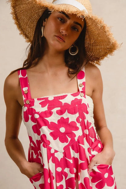BiBi Floral Prints Tuck Detail Short Overall With Pockets - Blu Lotus Boutique