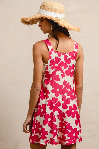 BiBi Floral Prints Tuck Detail Short Overall With Pockets - Blu Lotus Boutique