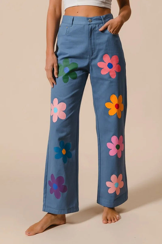 BiBi Flower Print Straight Legs Pants - Blu Lotus Boutique