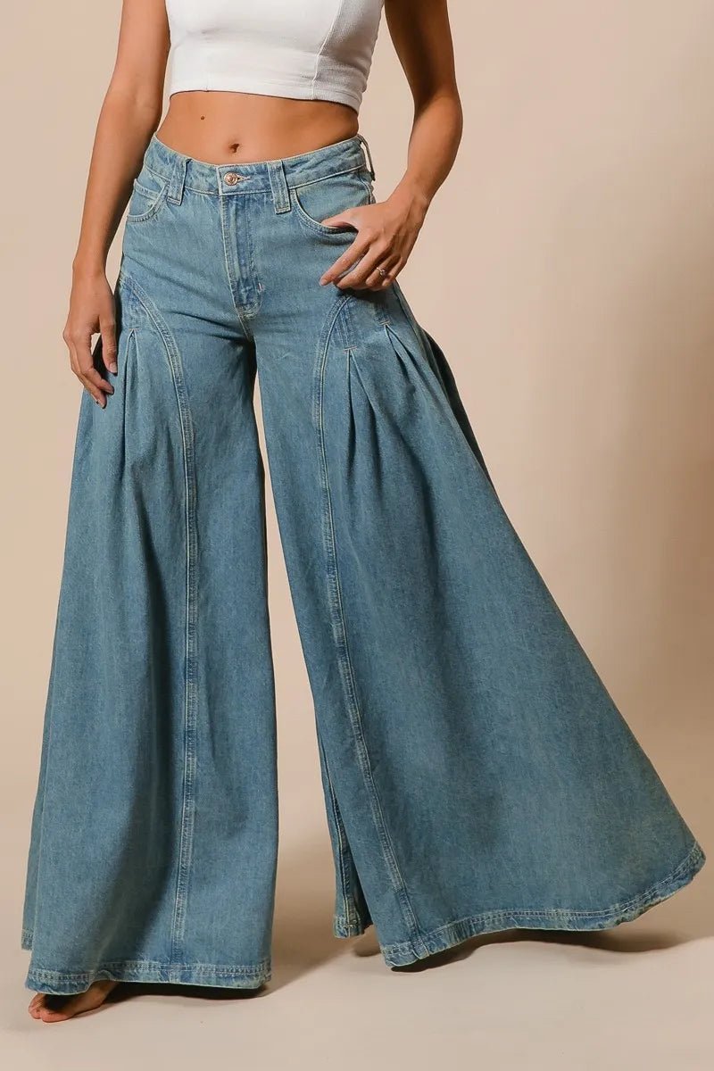 BiBi Pleated Detail Wide Jeans - Blu Lotus Boutique