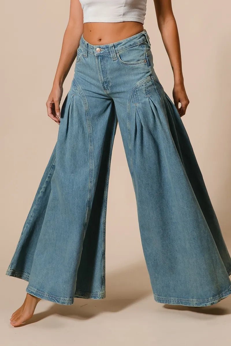 BiBi Pleated Detail Wide Jeans - Blu Lotus Boutique
