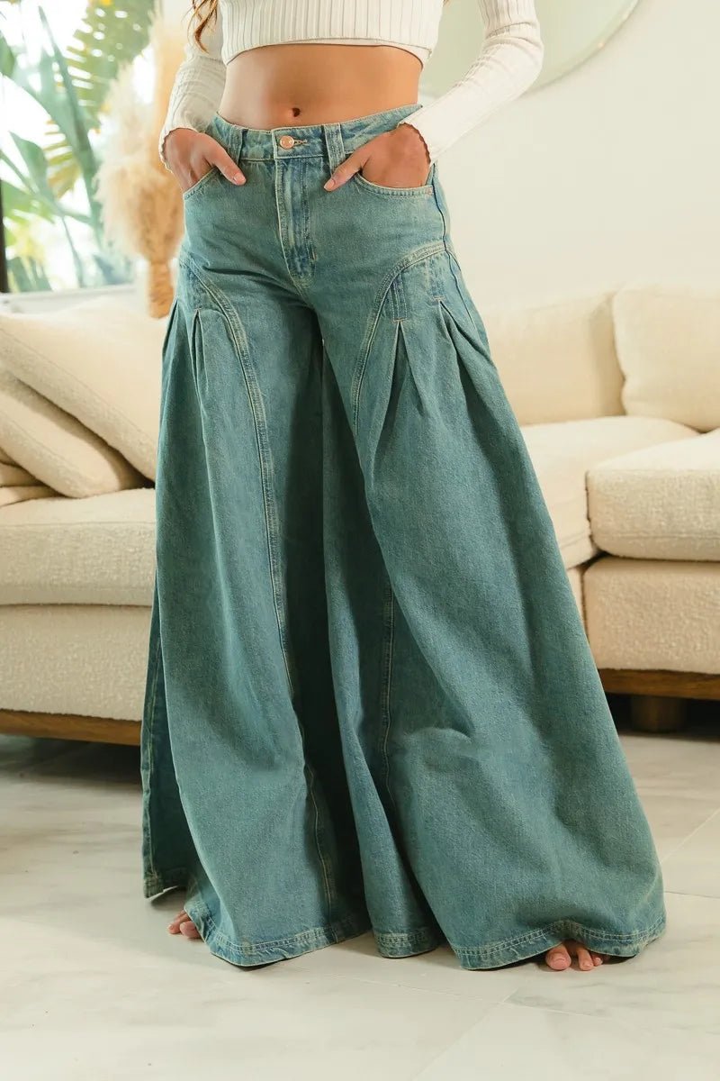 BiBi Pleated Detail Wide Jeans - Blu Lotus Boutique