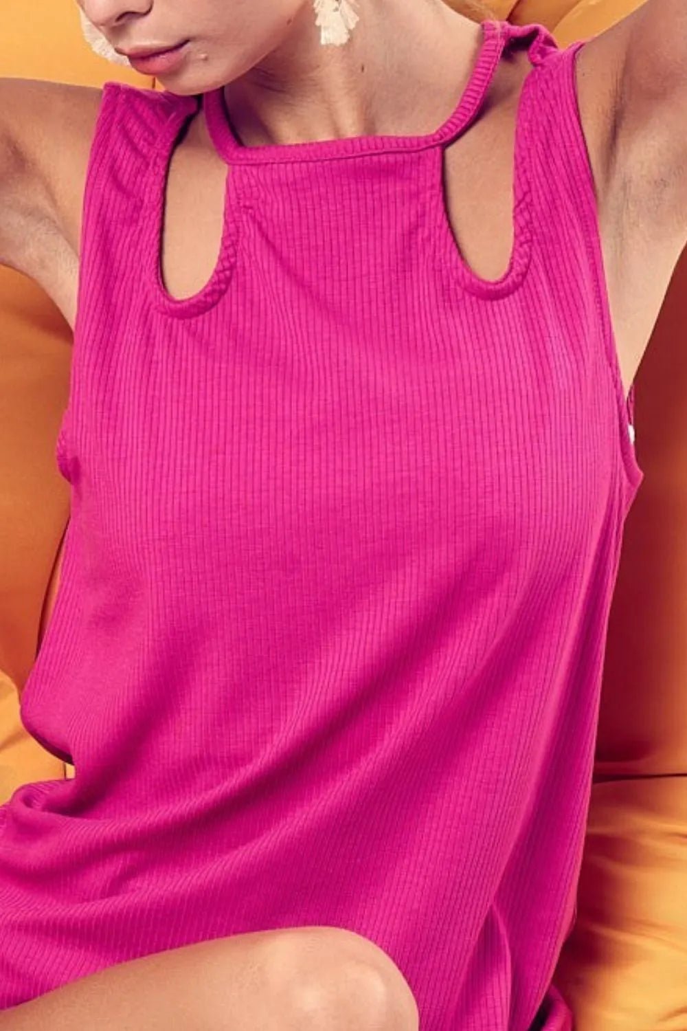 BiBi Rib Knit Shoulder Cut Out Detaied Top - Blu Lotus Boutique