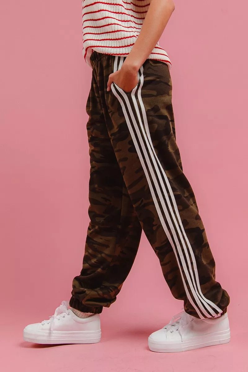 BiBi Side Lines Camouflage Track Pants - Blu Lotus Boutique
